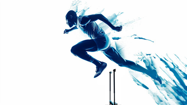 silhouette of african man hurdler on white background