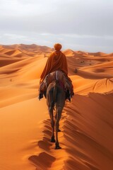 Beduin riding a camel in the desert 
