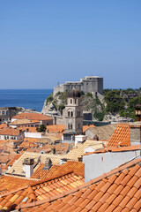 Aerial view of Old Town (Stari Grad) from medieval city ​​wall by Adriatic Sea, Dubrovnik, Croatia