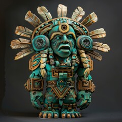 Aztec warrior, regal, fierce stance