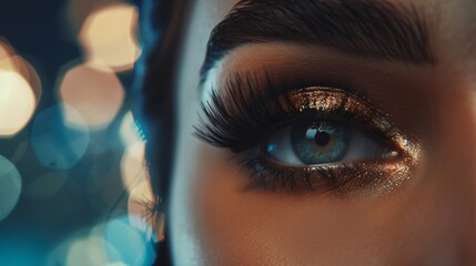 Gros plan sur un oeil bleu avec du eyeliner et du maquillage classe » IA générative - obrazy, fototapety, plakaty