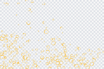 Golden air bubbles, oxygen, champagne crystal clear, isolated on a transparent background of modern design. Vector illustration of eps 10. - obrazy, fototapety, plakaty