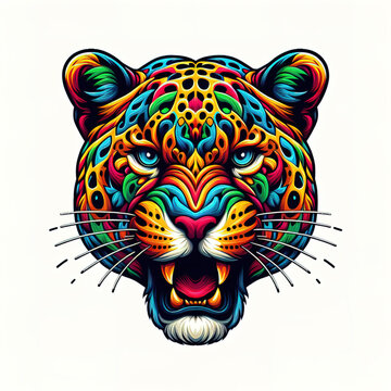 colorful Jaguar head logo. illustration on white background