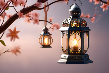 Muslim lantern with background with space for text. Ramadan celebration. Eid celebration