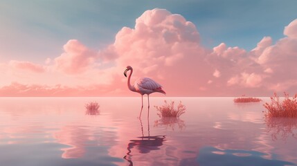 Serenity meets elegance in this scene of a lone pink flamingo against a blush pink sky. - Powered by Adobe