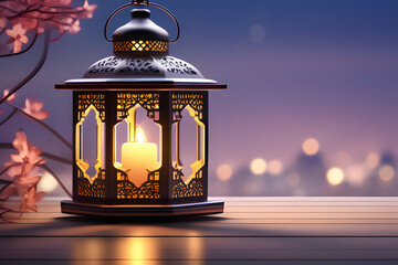 Muslim lantern with background with space for text. Ramadan celebration. Eid celebration