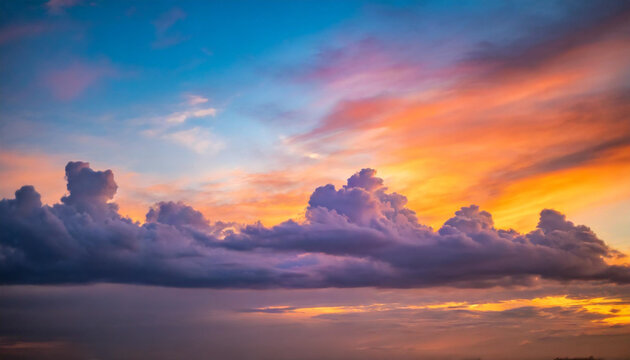 Abstract vivid sunset sky, a dynamic blend of warm hues, evokes emotions of tranquility and wonder