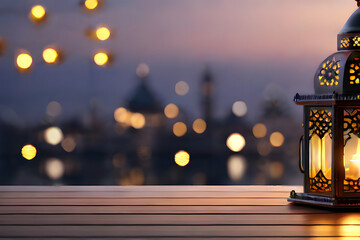 Muslim lantern with background with space for text. Ramadan celebration. Eid celebration