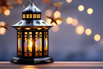 Muslim lantern with background with space for text. Ramadan celebration. Eid celebration