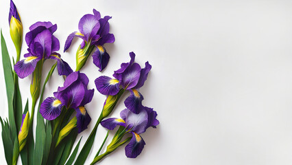 Tapeta fioletowe kwiaty irysy. Puste miejsce na tekst - obrazy, fototapety, plakaty