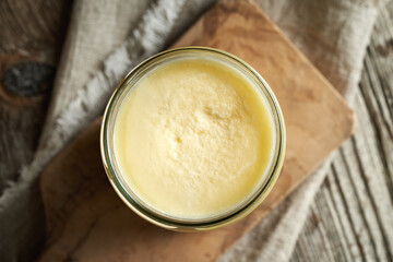 Ghee or clarified butter on a glass jar