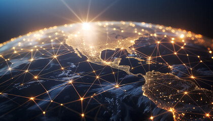 An abstract concept of global connections network with warm and cold lights