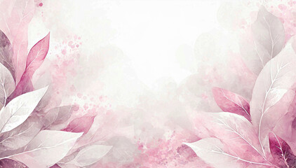 Pastelowe tło, różowe liście. Abstrakcyjna tapeta akwarela. Puste miejsce