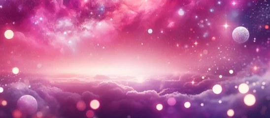 Foto op Canvas Holographic fantasy rainbow unicorn background with clouds and stars. Pastel color sky. Magical landscape, abstract fabulous pattern. Cute candy wallpaper. Vector.  © Cobe
