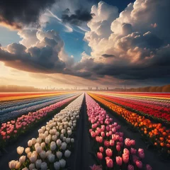 Fotobehang A field of tulips in different colors © lali
