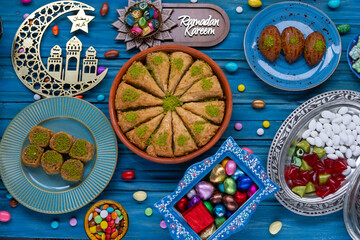 Colorful Eid Mubarak Candy and Chocolate, Ramadan Kareem Concept Photo, Uskudar Istanbul, Turkiye (Turkey)