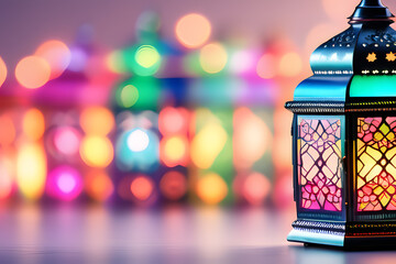 Muslim lantern with background with space for text. Ramadan celebration. Eid celebration