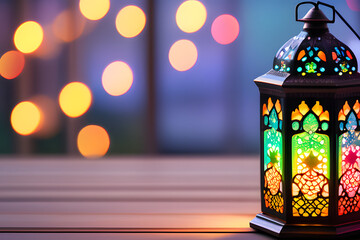 Muslim lantern with background with space for text. Ramadan celebration. Eid celebration