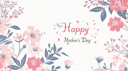 postal artística decorada con flores de colores con la inscripción central  Happy Mother's Day y fondo blanco