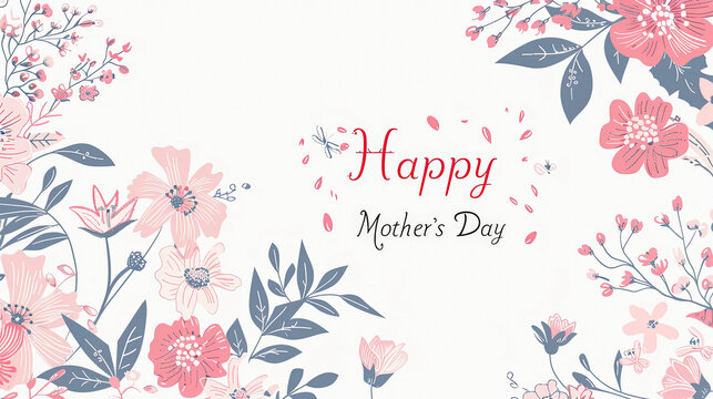 postal artística decorada con flores de colores con la inscripción central  Happy Mother's Day y fondo blanco