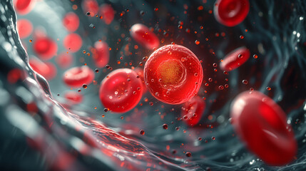 A microscopic glimpse into bloodstream reveals erythrocytes and cholesterol cells in transit