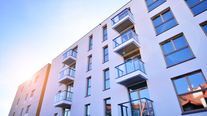 Modern architecture of urban residential apartment building. Apartment building exterior, residential house facade.