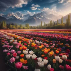 Fotobehang A field of tulips in different colors © lali