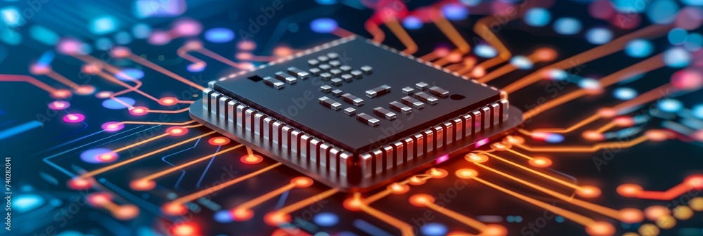 Poster abstract 3d paper circle with circuit board futuristic technology background and hi tech concept