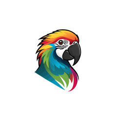 Fototapeta premium Colorful logotype drawn parrot head on white background.