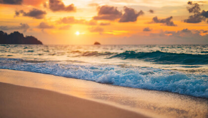 Fototapeta na wymiar sandy beach, panoramic seascape, inspiring tropical horizon