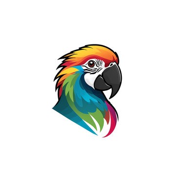 Colorful logotype drawn parrot head on white background.