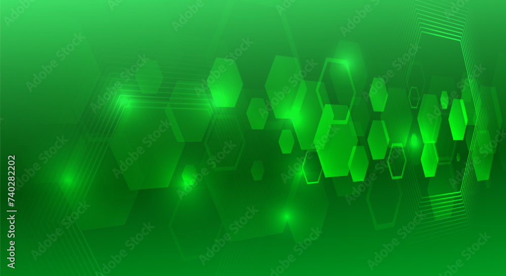 Poster Data transfer and protection, internet communication on a green background. High computer technology design. Modern science vector presentation. Abstract hexagons, futuristic concept.