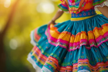 Fotobehang Closeup of vibrant colorful traditional mexican dress. Generative AI © barmaleeva