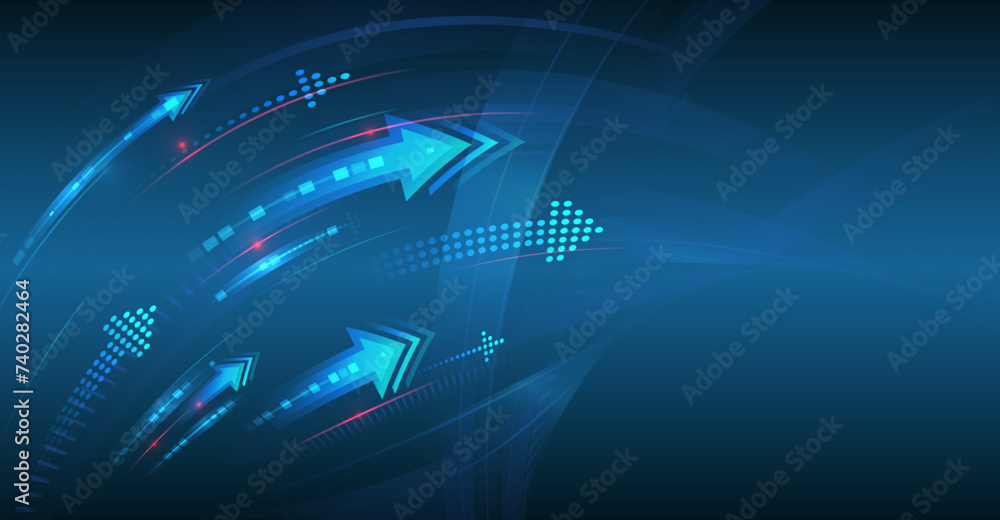 Poster Abstract high-tech background with arrows and glowing lines. Vector illustration for a banner or presentation on the theme of technology, science, and medicine. Modern technological design.