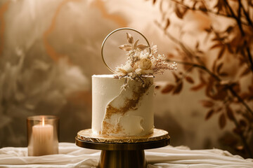 Designer cake decorated with flower on sunny background. Generative AI - obrazy, fototapety, plakaty