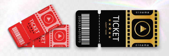 Ticket coupon movie symbol layout signTickets for attending an event or film on a transparent.

