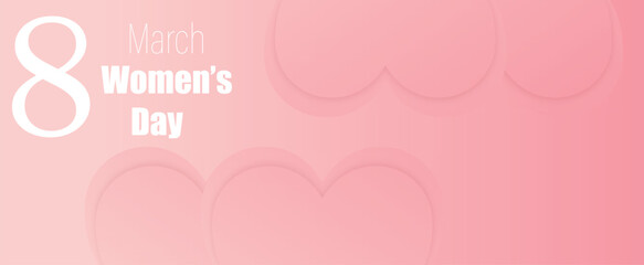 International Women's Day 8 march background. Banner for the Womens Day. Figure eight for greeting card March 8 womens day design. greeting card. Paper art pink flowers, leaves,