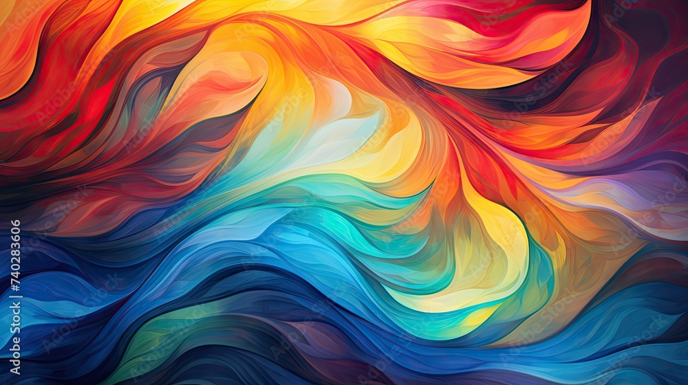Poster dynamic abstract artwork with a burst of colorful waves and vivid movement