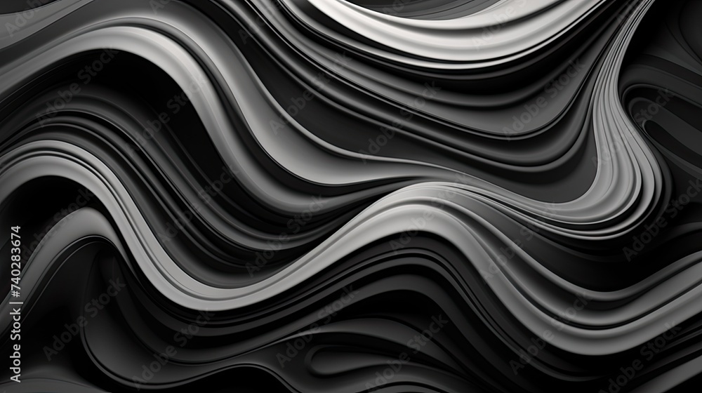Poster dynamic monochrome abstract art with fluid curves and wavy lines for graphic design projects