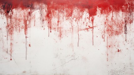 Vibrant Red Paint Streaks Adorn a Textured White Cement Wall Like Intricate Bloodstains