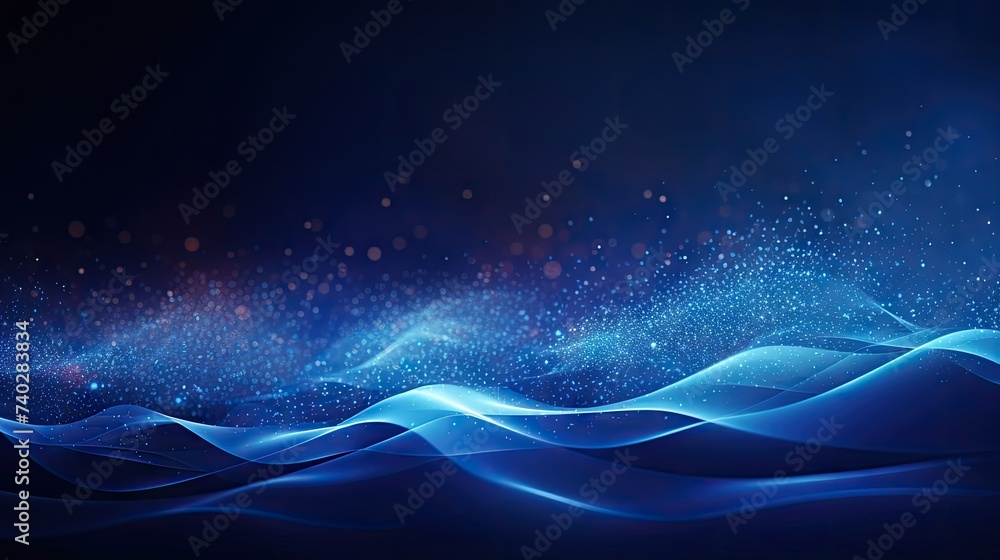 Poster vibrant blue abstract waves - a mesmerizing digital background of dynamic particles and light effect