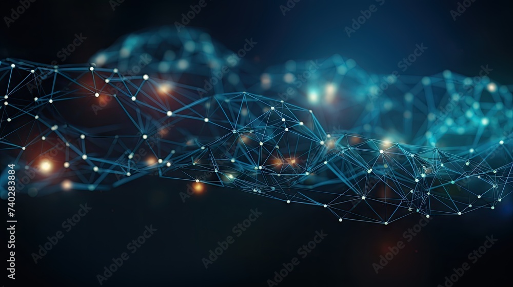 Poster abstract cyber network connection with blue and black lines for futuristic technology design