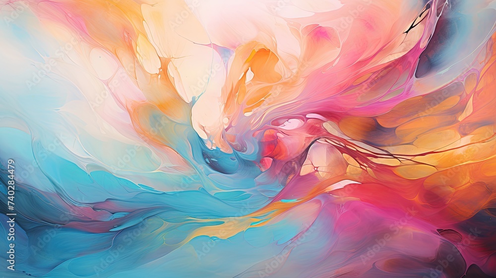 Poster vibrant abstract expressionism with multicolored paint splatters on canvas