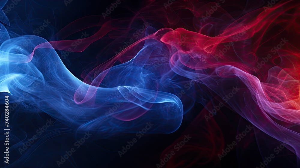 Poster dynamic red and blue smoke swirls creating a vibrant abstract background