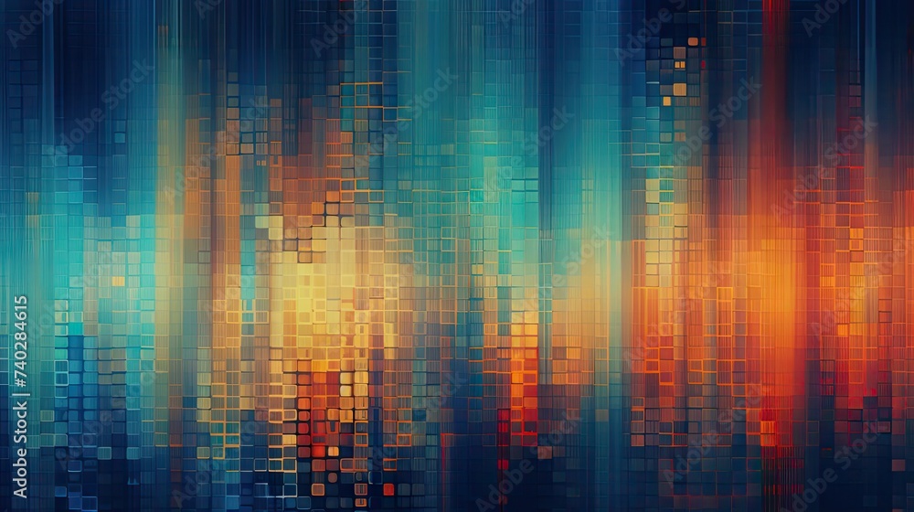 Poster vibrant square patterns in digital glitch abstract background design