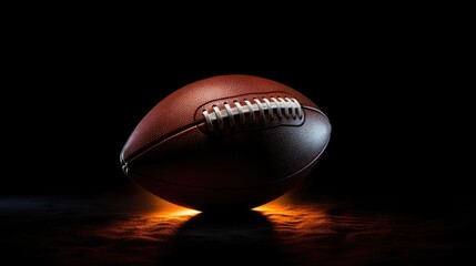 Vibrant American Football Ball Glowing on Dark Background with Dramatic Lighting