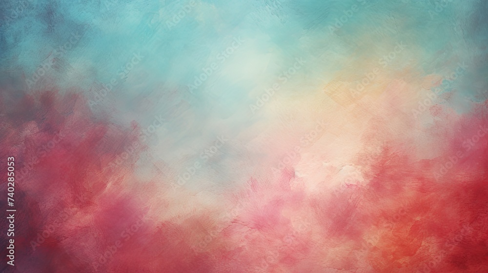 Poster dynamic abstract painting with vibrant red and blue color blending on canvas texture background