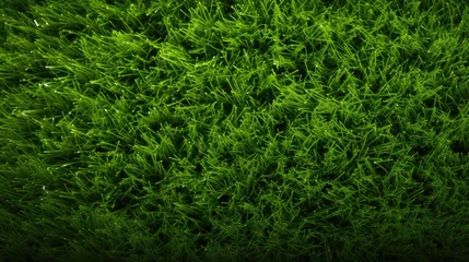 Foto op Plexiglas Vibrant Green Synthetic Turf Close-Up Background Field - Lush Artificial Lawn for Sports and Outdoor Recreation © StockKing