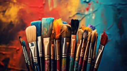 Vibrant Collection of Artist's Paintbrushes Ready for Creative Masterpieces - obrazy, fototapety, plakaty