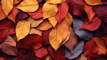 Vibrant Autumn Palette: A Beautiful Mix of Colorful Leaves in Different Shapes and Hues